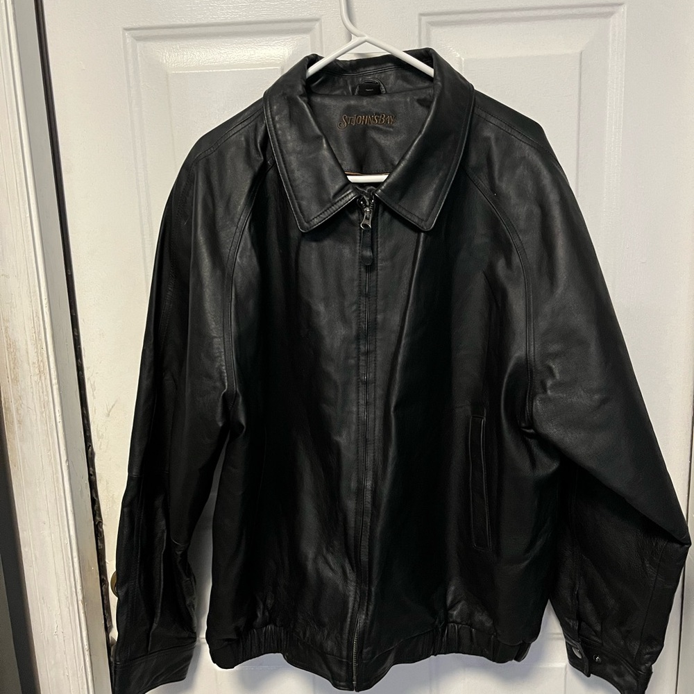 St. John's Bay Black Leather Bomber Jacket